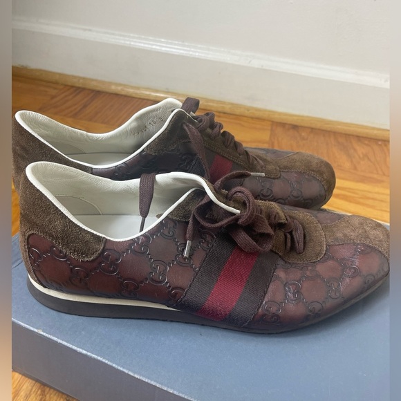 Gucci Guccissima Leather Web Sneakers - Size 10 D - Picture 1 of 9